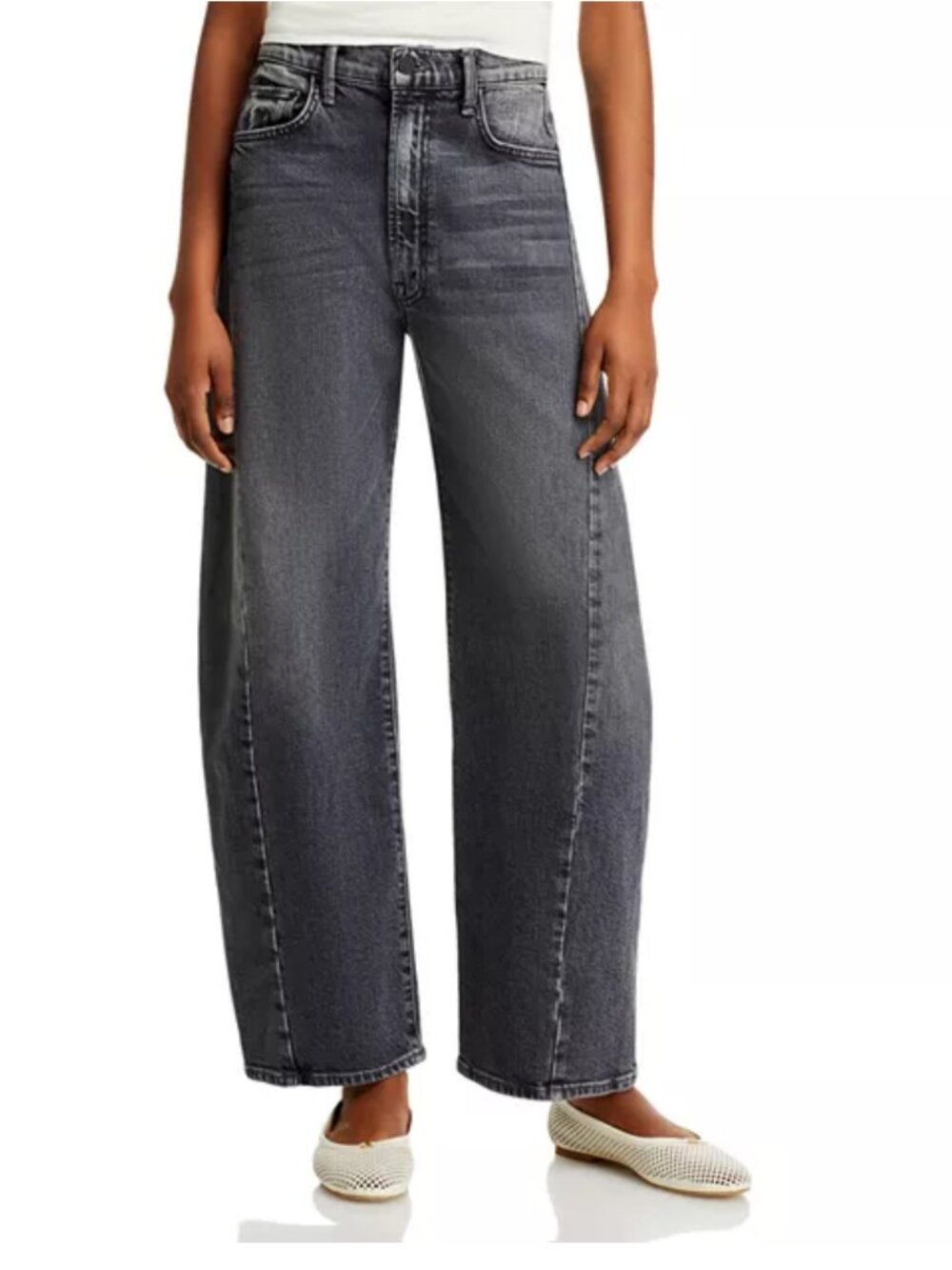 MOTHER Wide Leg Flare Jeans in Washed Black Denim